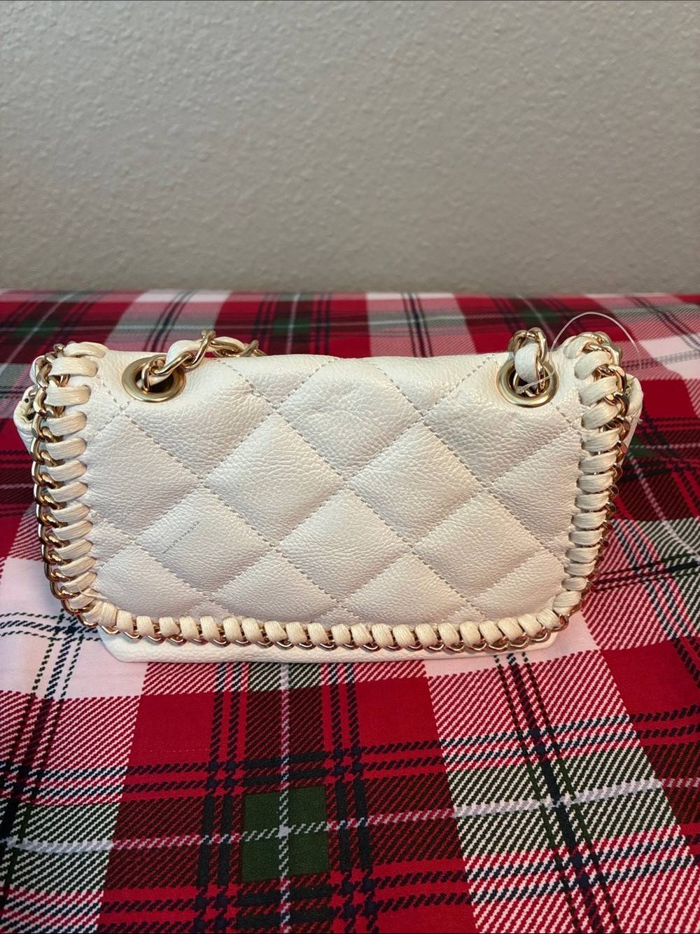 Steve Madden Cream Quilted Shoulder Bag with Gold Chain Trim